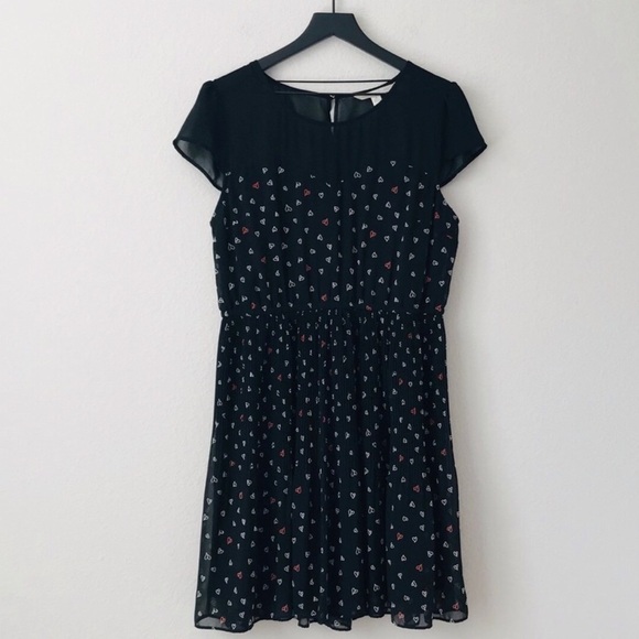 Lauren Conrad Sheer Mesh Cocktail Black Pink Hearts Fit & Flare Party Dress - Picture 3 of 9